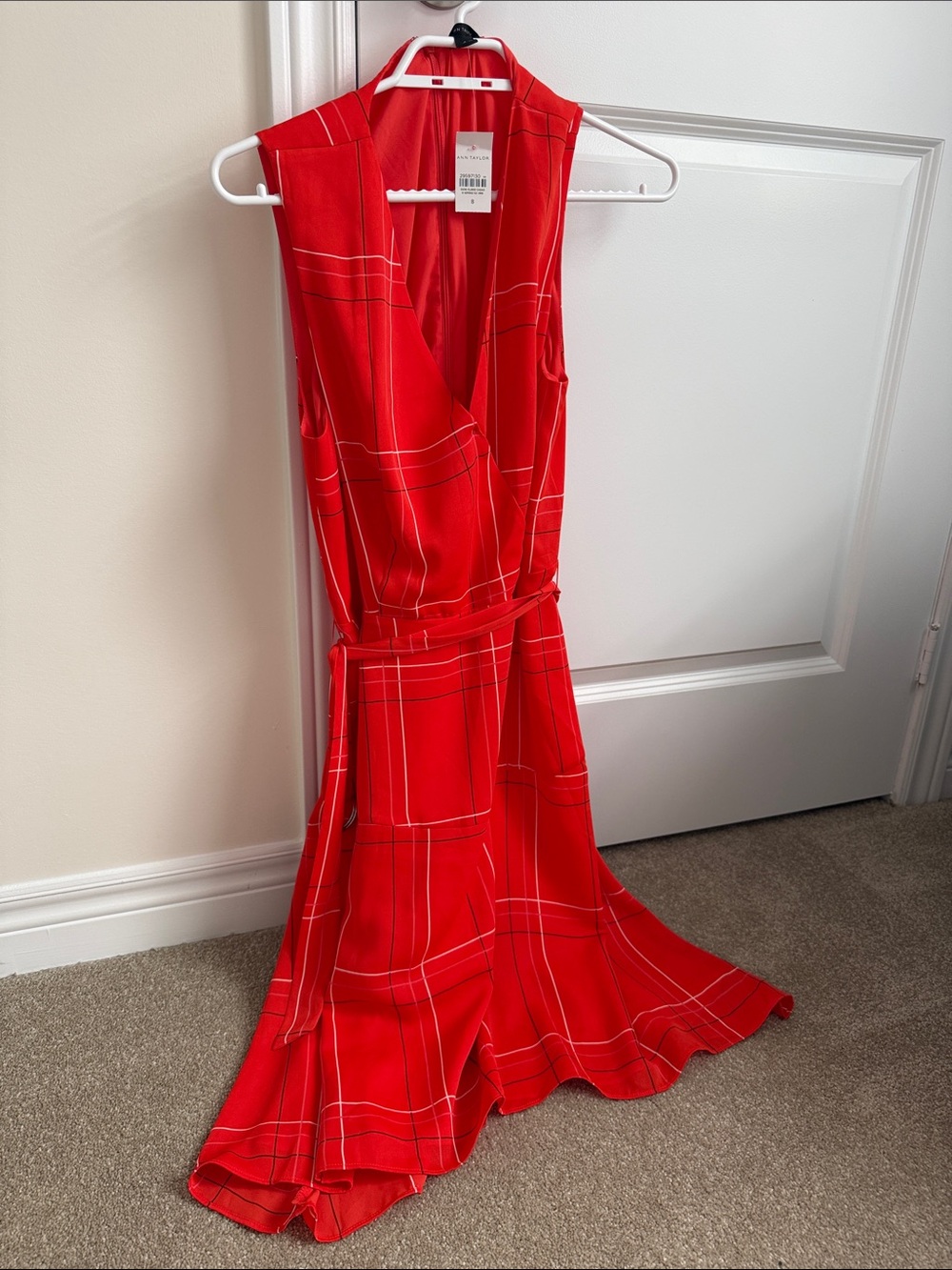 Ann Taylor Red Plaid Sleeveless Wrap Dress